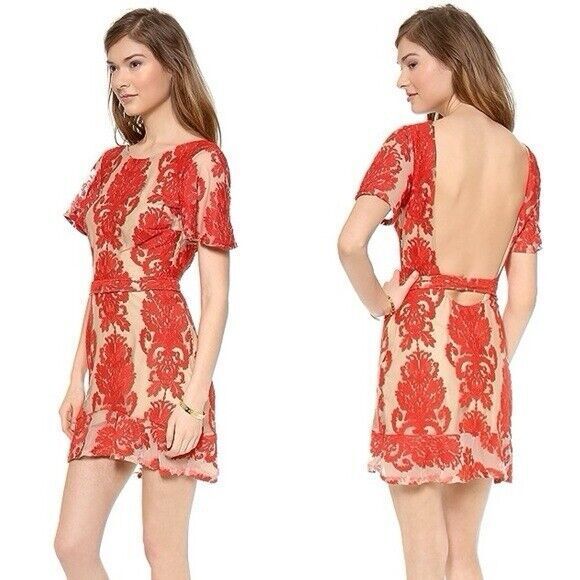 For Love & Lemons San Marcos Coquette fFloral Lace Mini Dress in Red Orange Sz S - Picture 5 of 16
